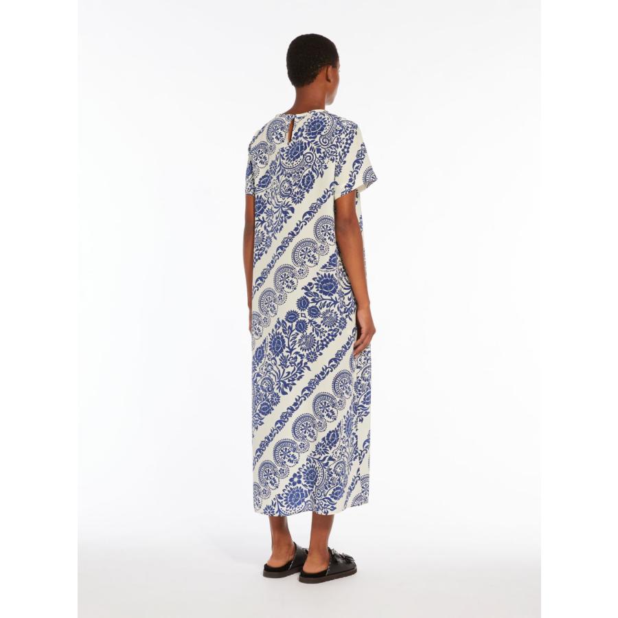 【セール40%OFF!】 MAX MARA　WEEKEND レディース シルク クレープデシン プリント 丸首ドレス  ロング丈ドレス  `マルチカラー`‘ブルー‘ ORCHIS-DRESSの画像