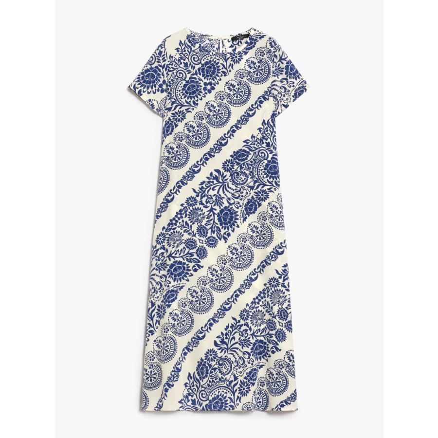 【セール40%OFF!】 MAX MARA　WEEKEND レディース シルク クレープデシン プリント 丸首ドレス  ロング丈ドレス  `マルチカラー`‘ブルー‘ ORCHIS-DRESSの画像