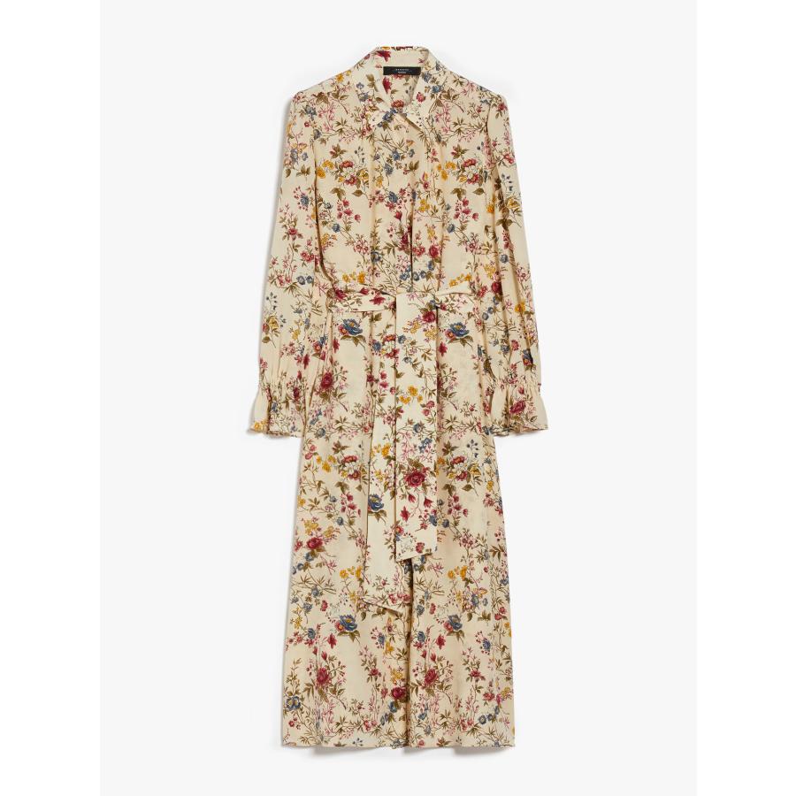 【セール40%OFF!】 MAX MARA　WEEKEND レディース シルク クレープデシン フラワープリント シャツドレス 長袖 ロング丈ドレス  `アイボリー`CIAD-DRESSの画像