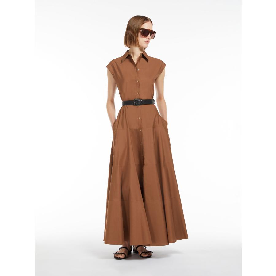 【セール40%OFF】MAX MARA  STUDIO 　レディース ピュアコットン ポプリン シャツドレス  ロング丈 ‘タバコブラウン`‘ホワイト‘    AMPEX-DRESSの画像