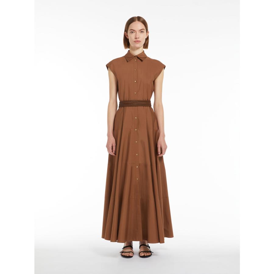 【セール40%OFF】MAX MARA  STUDIO 　レディース ピュアコットン ポプリン シャツドレス  ロング丈 ‘タバコブラウン`‘ホワイト‘    AMPEX-DRESSの画像