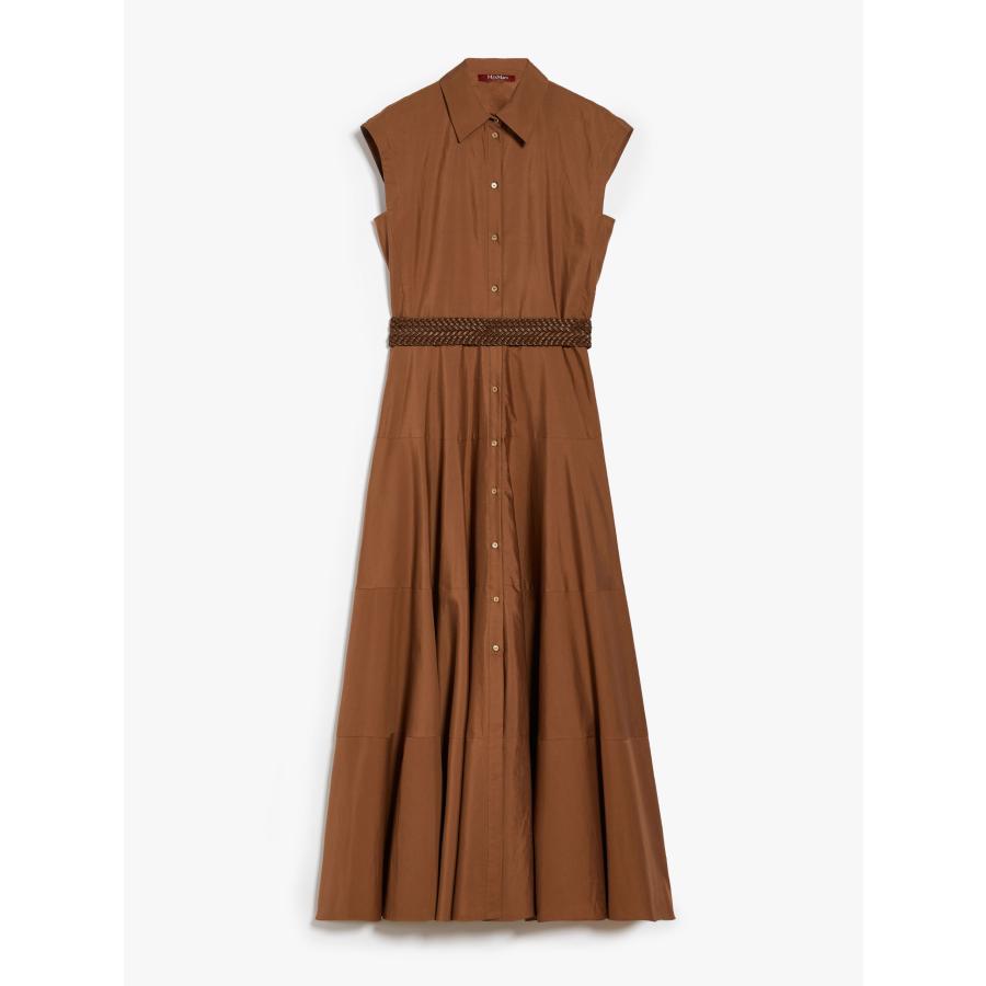 【セール40%OFF】MAX MARA  STUDIO 　レディース ピュアコットン ポプリン シャツドレス  ロング丈 ‘タバコブラウン`‘ホワイト‘    AMPEX-DRESSの画像