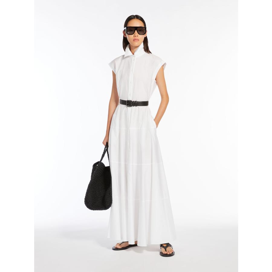 【セール40%OFF】MAX MARA  STUDIO 　レディース ピュアコットン ポプリン シャツドレス  ロング丈 ‘タバコブラウン`‘ホワイト‘    AMPEX-DRESSの画像