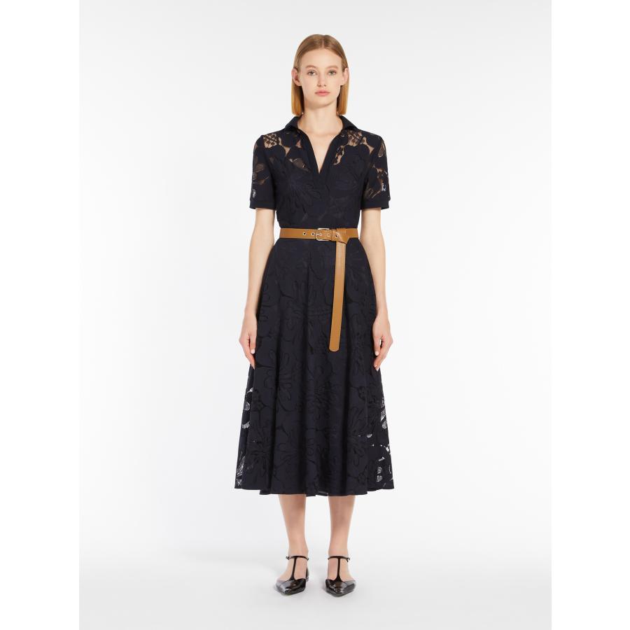 【セール40%OFF】MAX MARA  STUDIO 　レディース 花柄レース ポロ ジャージードレス 半袖 ロング丈   ‘ネイビー‘    LAMBRO-DRESSの画像