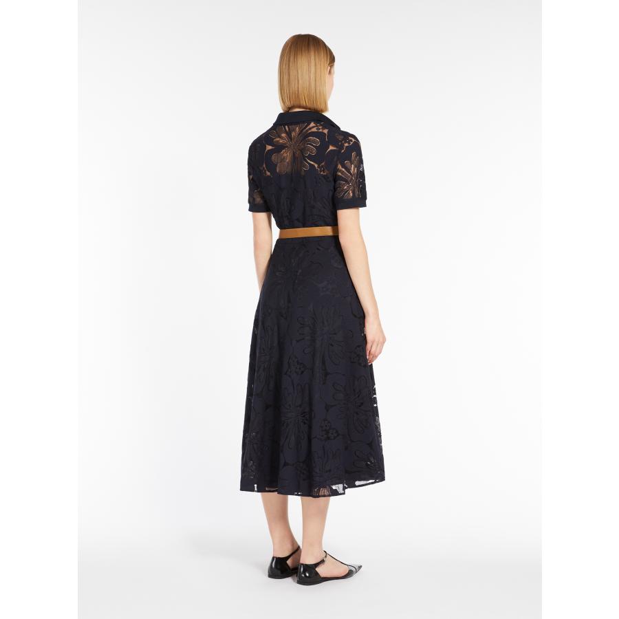 【セール40%OFF】MAX MARA  STUDIO 　レディース 花柄レース ポロ ジャージードレス 半袖 ロング丈   ‘ネイビー‘    LAMBRO-DRESSの画像