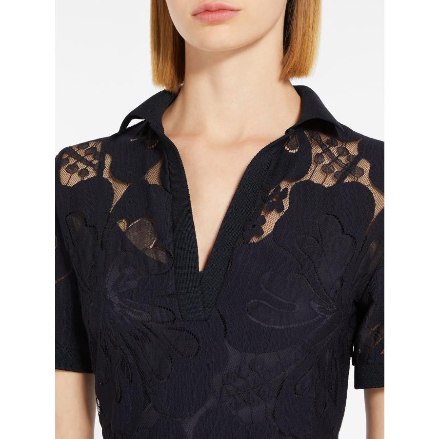 【セール40%OFF】MAX MARA  STUDIO 　レディース 花柄レース ポロ ジャージードレス 半袖 ロング丈   ‘ネイビー‘    LAMBRO-DRESSの画像
