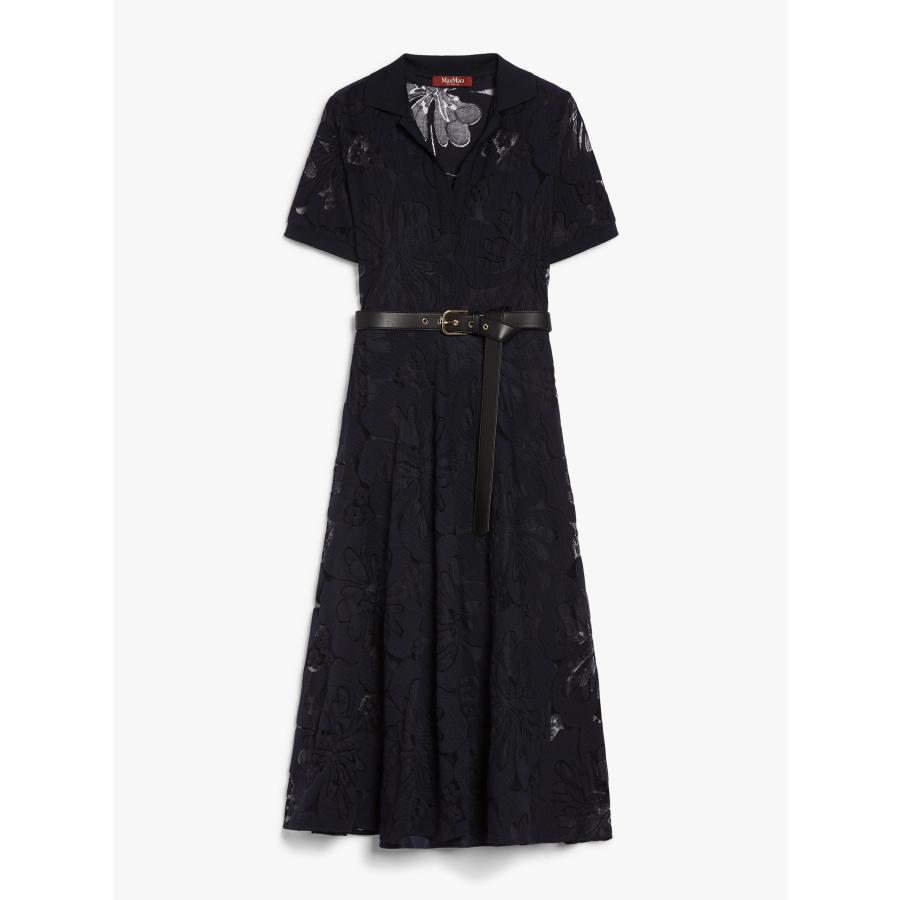 【セール40%OFF】MAX MARA  STUDIO 　レディース 花柄レース ポロ ジャージードレス 半袖 ロング丈   ‘ネイビー‘    LAMBRO-DRESSの画像