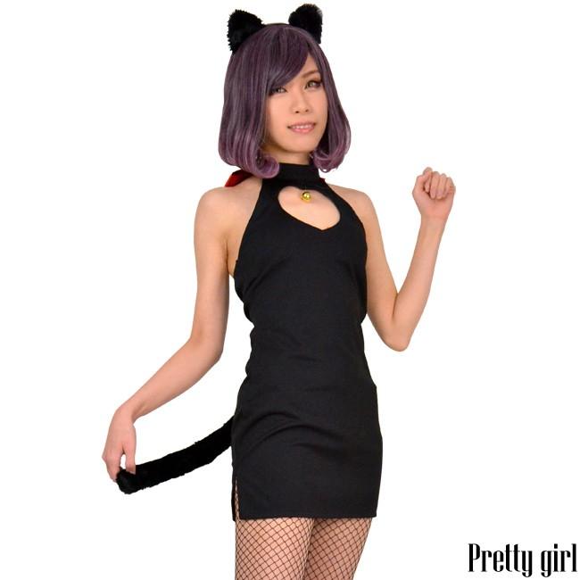 8mm 黒猫 コスチューム タイトスカート ワンピース ブラックキャット ハロウィン セクシー 衣裳 大きいサイズ 3L/5L｜prettygirl