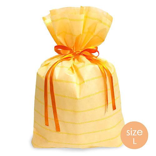 ラッピング 袋 ギフトバッグ 不織布 リボン付き ( ボーダー L イエロー