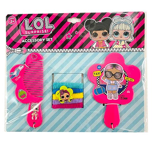 LOL コーム ミラー ヘアゴム セット 16441 エルオーエル lol グッズ ゴム くし 鏡 手鏡 ハンドミラー アクセサリー ヘアアクセ ピンク パープル | 