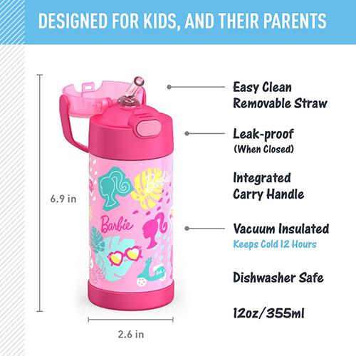 サーモス ストローボトル 12oz. (355mL) ( バービー ピンク ) 20177 THERMOS 水筒 保冷  Barbie グッズ ステンレス ストロー キッズ 女の子 輸入品 F410 | THERMOS | 01