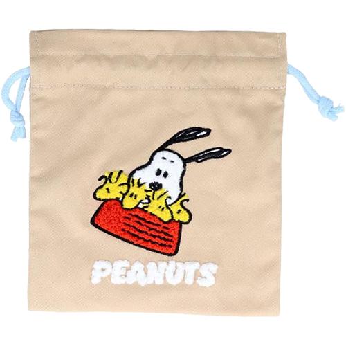 スヌーピー サガラ刺繍 巾着 PNWS2 ( ベージュ ) 20237 ウッドストック 小物入れ きんちゃく 巾着袋 キャラクター グッズ 雑貨 PEANUTS SNOOPY | サンスター文具 | 01