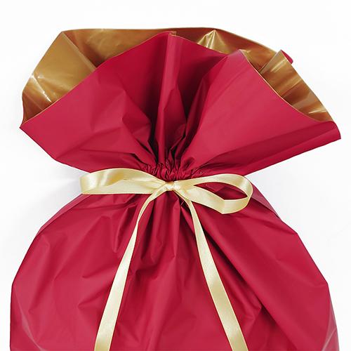 ラッピング 袋 大 ギフトバッグ 梨地 リボン付巾着袋 ( LL レッド