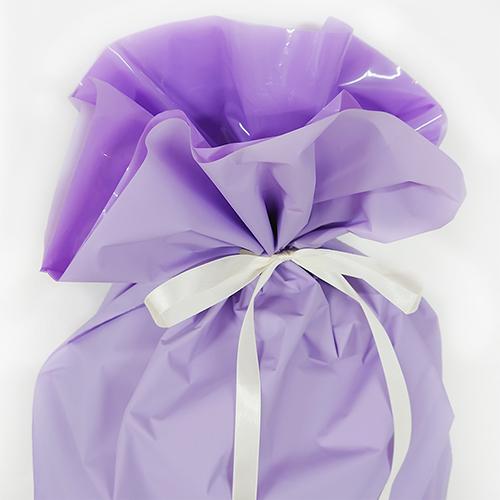 ラッピング 袋 大 ギフトバッグ 梨地 リボン付巾着袋 ( パープル LL