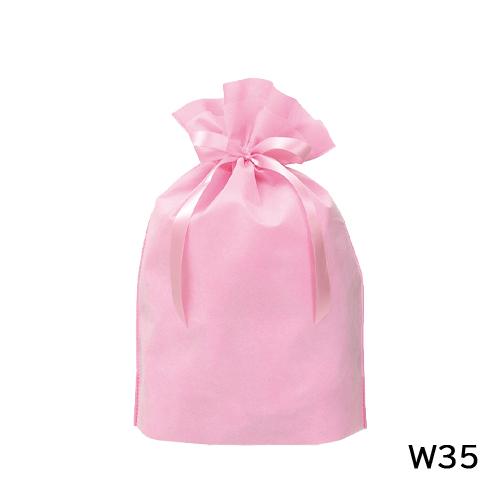 ラッピング 袋 ギフトバッグ 不織布 リボン付き ( ニュアンスカラー ピンク W35 ) etc0040 底 マチあり 底マチ 一枚 単品 | 