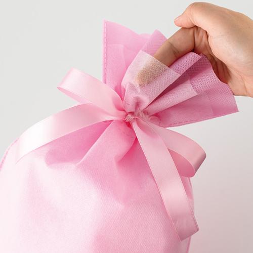 ラッピング 袋 ギフトバッグ 不織布 リボン付き ( ニュアンスカラー ピンク W35 ) etc0040 底 マチあり 底マチ 一枚 単品 |  | 03
