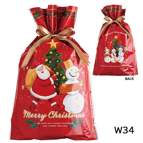クリスマスラッピング 袋 リボン付きギフトバッグ ( ゆかいな