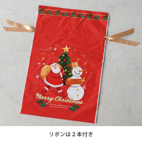 クリスマスラッピング 袋 リボン付きギフトバッグ ( ゆかいな