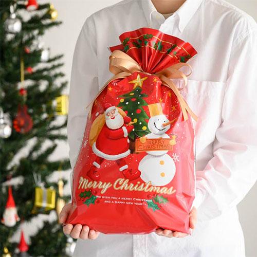 クリスマスラッピング 袋 リボン付きギフトバッグ ( ゆかいな