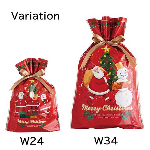 クリスマスラッピング 袋 リボン付きギフトバッグ ( ゆかいな