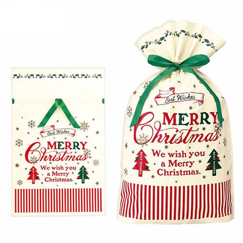 クリスマスラッピング 袋 リボン付きギフトバッグ ( クラシカルクリスマス / 幅34 ) etc0048 底 マチあり 底マチ リボン 巾着 袋 巾着袋 x'mas |  | 02