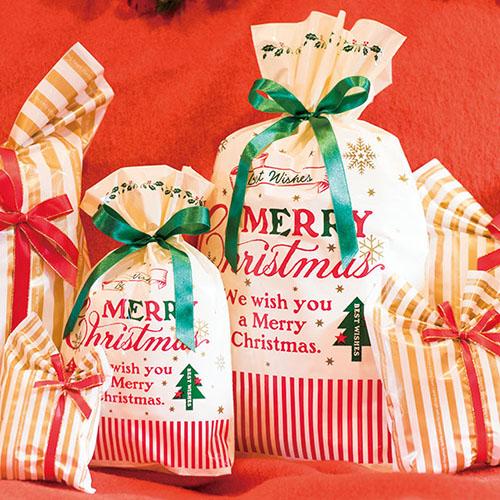 クリスマスラッピング 袋 リボン付きギフトバッグ ( クラシカルクリスマス / 幅34 ) etc0048 底 マチあり 底マチ リボン 巾着 袋 巾着袋 x'mas |  | 03