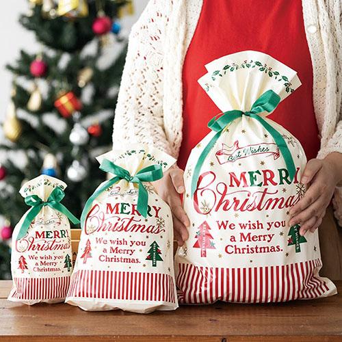 クリスマスラッピング 袋 リボン付きギフトバッグ ( クラシカルクリスマス / 幅34 ) etc0048 底 マチあり 底マチ リボン 巾着 袋 巾着袋 x'mas |  | 04