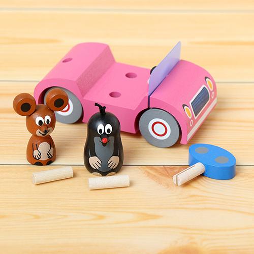 クルテク フィギュア付き木製ミニカー (ピンク) pud139 ネズミ ねずみ