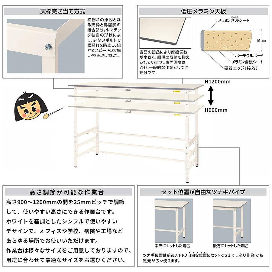 作業台 ワークテーブル 耐荷重150kg SUPAH1560WW 高さ900〜1200mm 高さ調節タイプ 基本形 作業机 ハイテーブル 送料無料の画像