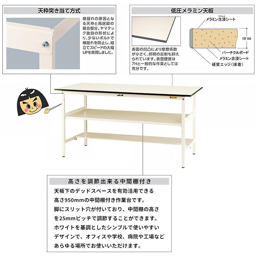 作業台 ワークテーブル 耐荷重150kg SUPH1590TFWW 高さ950mm 固定式 中間棚板付き 半面棚板付き スタンディングテーブル 台_1