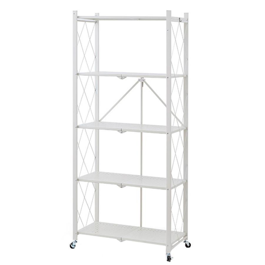 スチールラック 5段 スチール メタルラック スチールシェルフ ワイヤーラック メタルシェルフ ホワイト 白 折り畳み 折りたたみ 食器棚 の商品画像