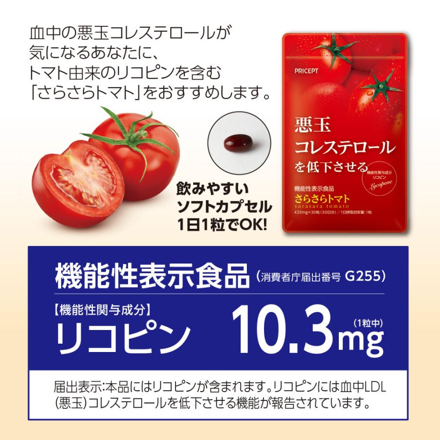 悪玉コレステロールを低下させる さらさらトマト 機能性表示食品  30粒 30日分  単品　ゆうパケット・送料無料 お試し特価 １世帯様１点限り LDL 高コレステ｜pricept｜05