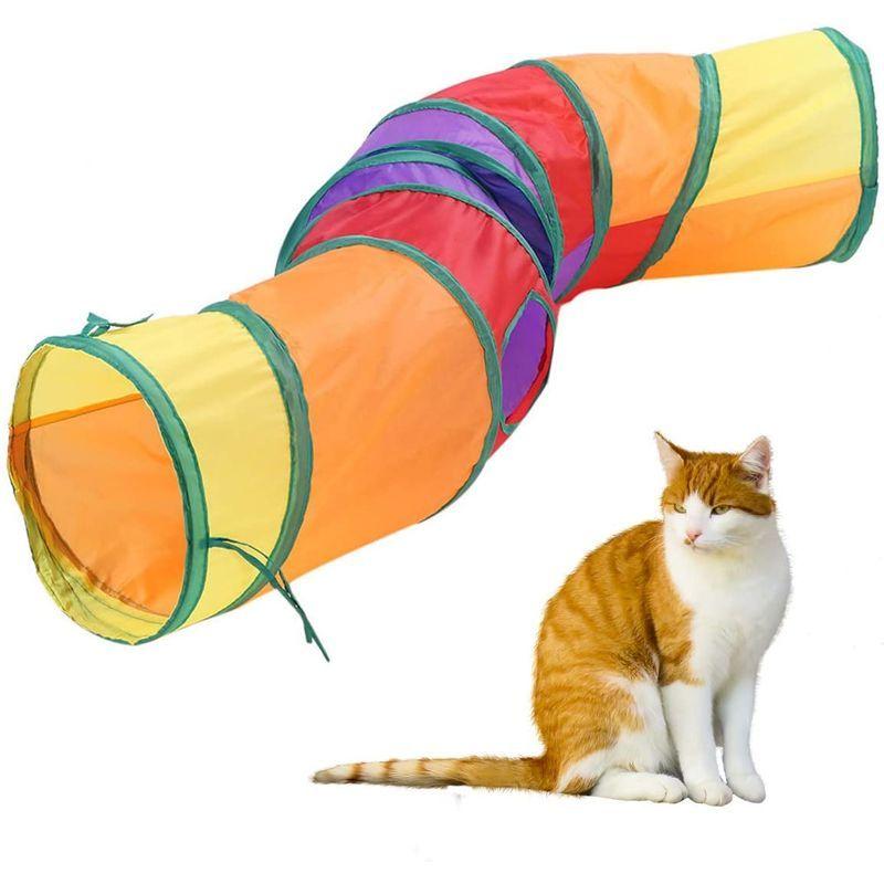 超可爱 DERCLIVE 猫トンネル 猫のおもちゃ 折りたたみ式 トンネル おもちゃ S型 ハウス 穴付き カラフル ペット ポータブル 遊び場 猫  planet-egypt.com