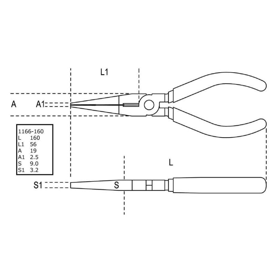 BETA ベータ ロングノーズプライヤー（最大切断径1.6mm) 1166-160  (型番:11660006) | Beta（工具） | 01