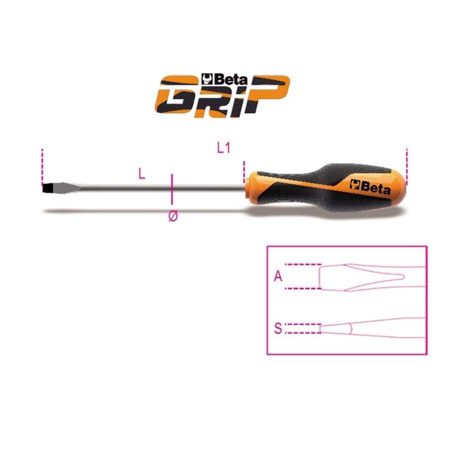 BETA ベータ BETA GRIP マイナスドライバー 1260 1X5.5mm(刃厚X刃幅) 150mm (型番:12600042) | Beta（工具）