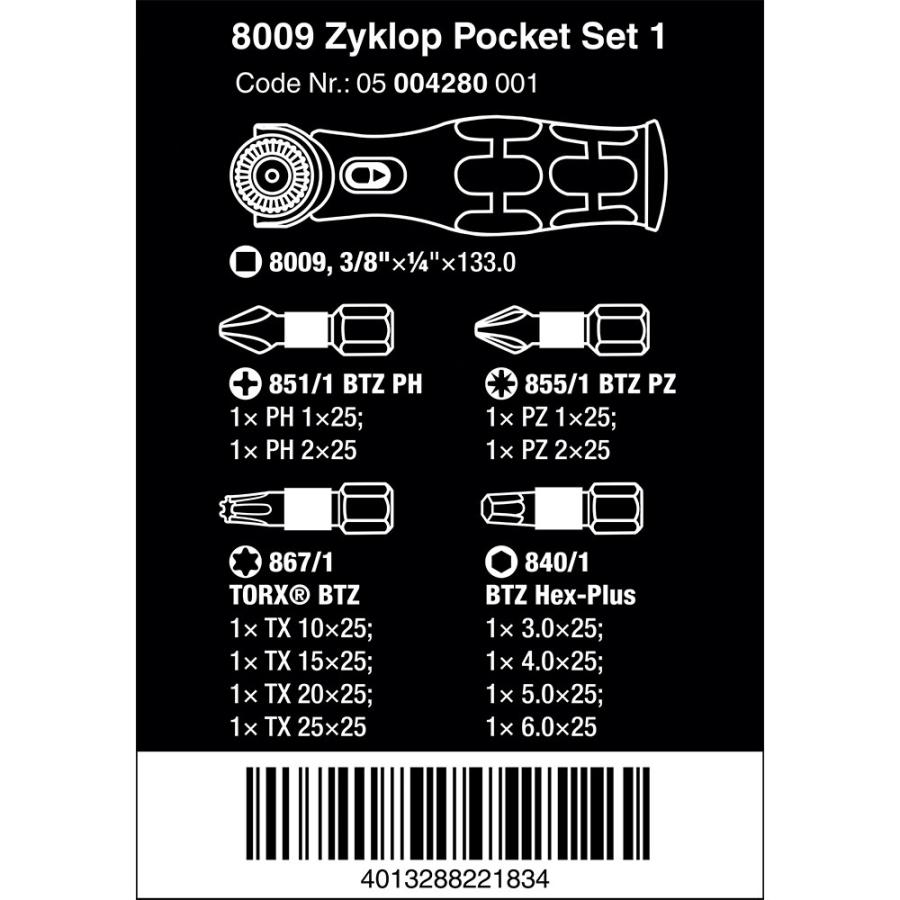 WERA ヴェラ Zyklop ポケットセット 8009 Zyklop Pocket Set 1 3/8SQ&1