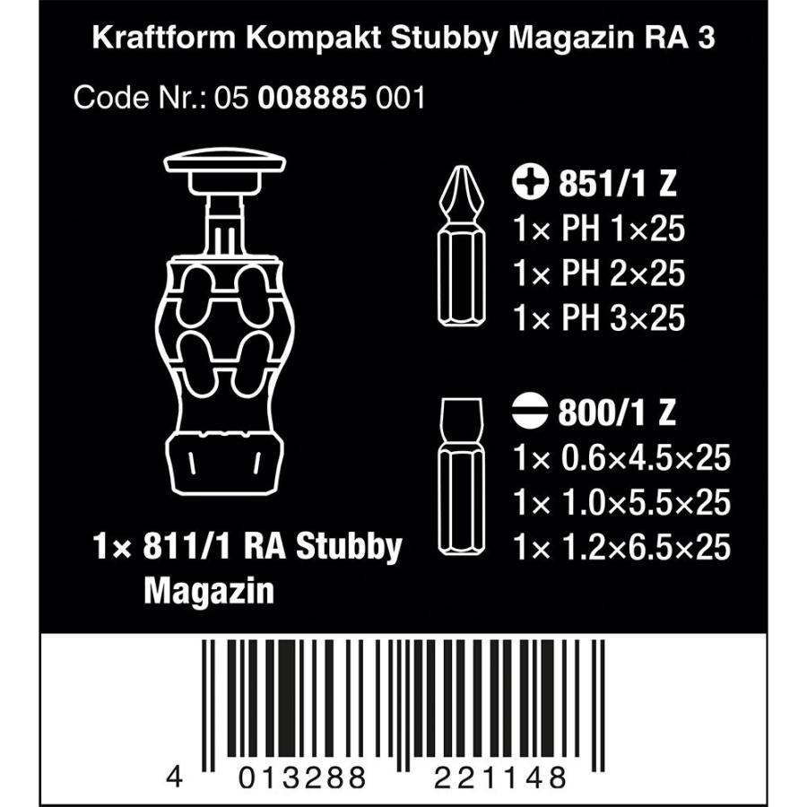 WERA ヴェラ コンパクトスタビー３ラチェットドライバーセット Kraftform Kompakt Stubby Magazin RA 3 (型番:05008885001)｜primarytool｜02