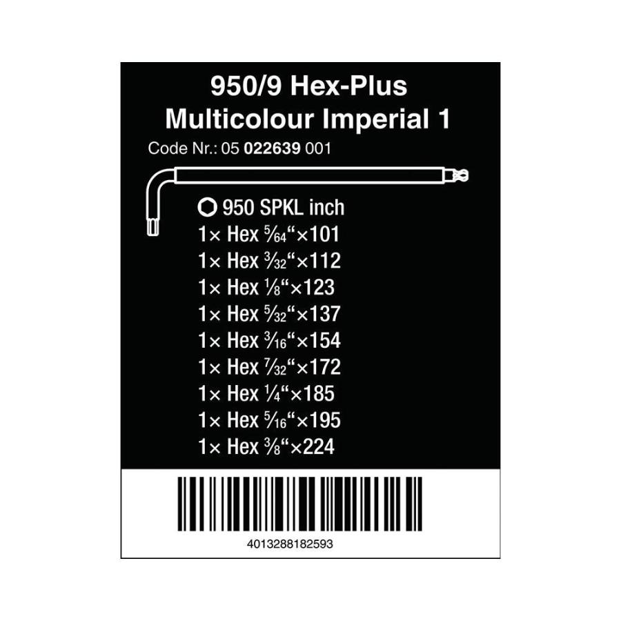 WERA ヴェラ 六角レンチ 9本組 マルチカラーインチ 950SPKL/9SZ MULTI(950/9 Hex-Plus Multicolour Imperial 1) (型番:05022639001)｜primarytool｜02