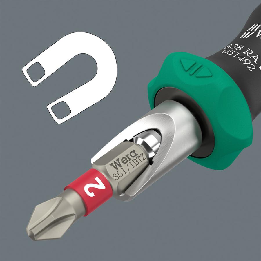 WERA ヴェラ クラフトフォーム コンパクト 838 RA S ビットハンドル 838 RA S Bitholding screwdriver 1/4dr (型番:05051492001)｜primarytool｜05