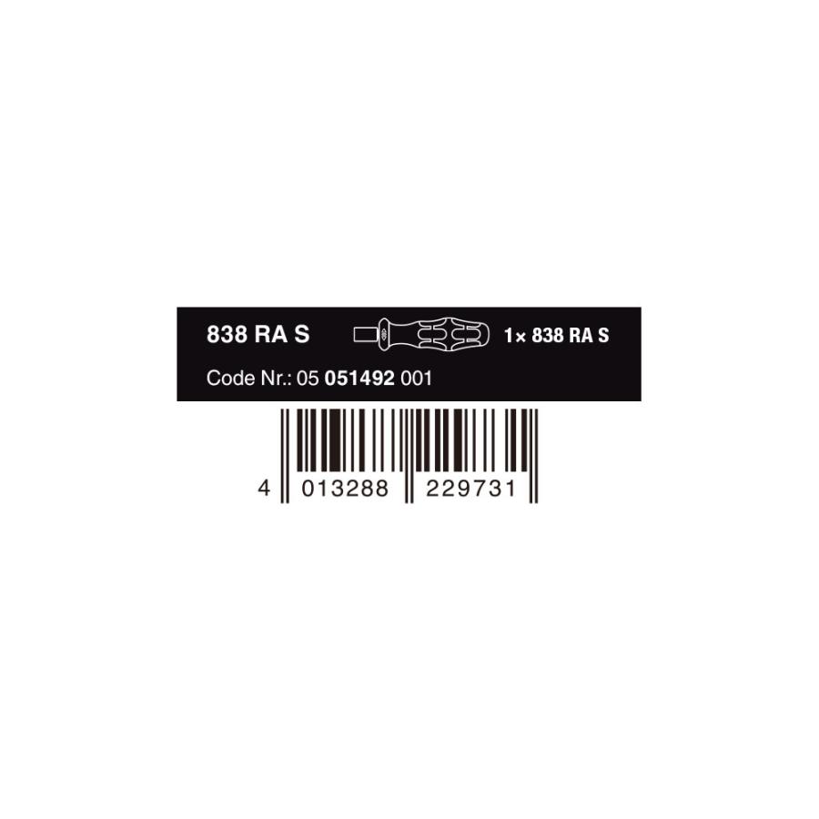 WERA ヴェラ クラフトフォーム コンパクト 838 RA S ビットハンドル 838 RA S Bitholding screw"iver 1/4" (型番:05051492001) | Wera | 06