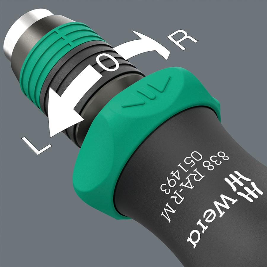 WERA ヴェラ クラフトフォーム コンパクト 838 RA R ラチェットビットハンドル 838 RA-R M Bitholding screwdriver 1/4dr (型番:05051493001)｜primarytool｜06