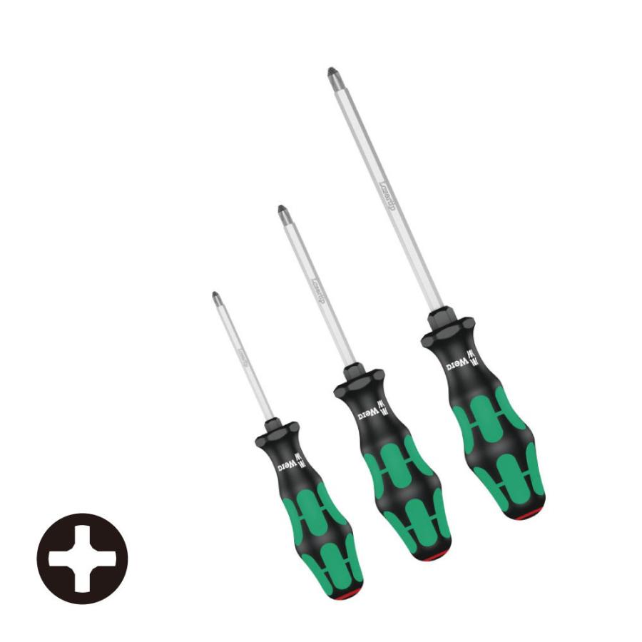 WERA ヴェラ レーザーチッププラスドライバー 六角軸 3本組 350SK/3S (型番:5000036) | Wera