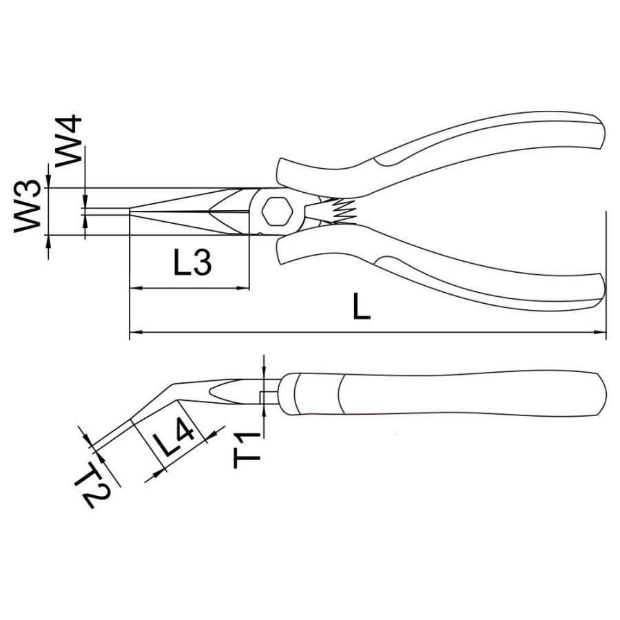 WILL ウィル 精密曲がりバネ付き30°プライヤー 233/125 L3:32mm  L4:15mm W3:12.5mm W4:2.5mm T1:7mm t2:2.5mm (全長) 125mm (型番:3106535) | WiLL | 01