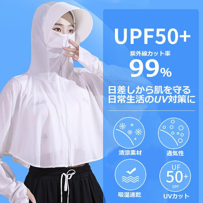 サンバイザー付 UVパーカー 速乾素材 メッシュ レディース サン