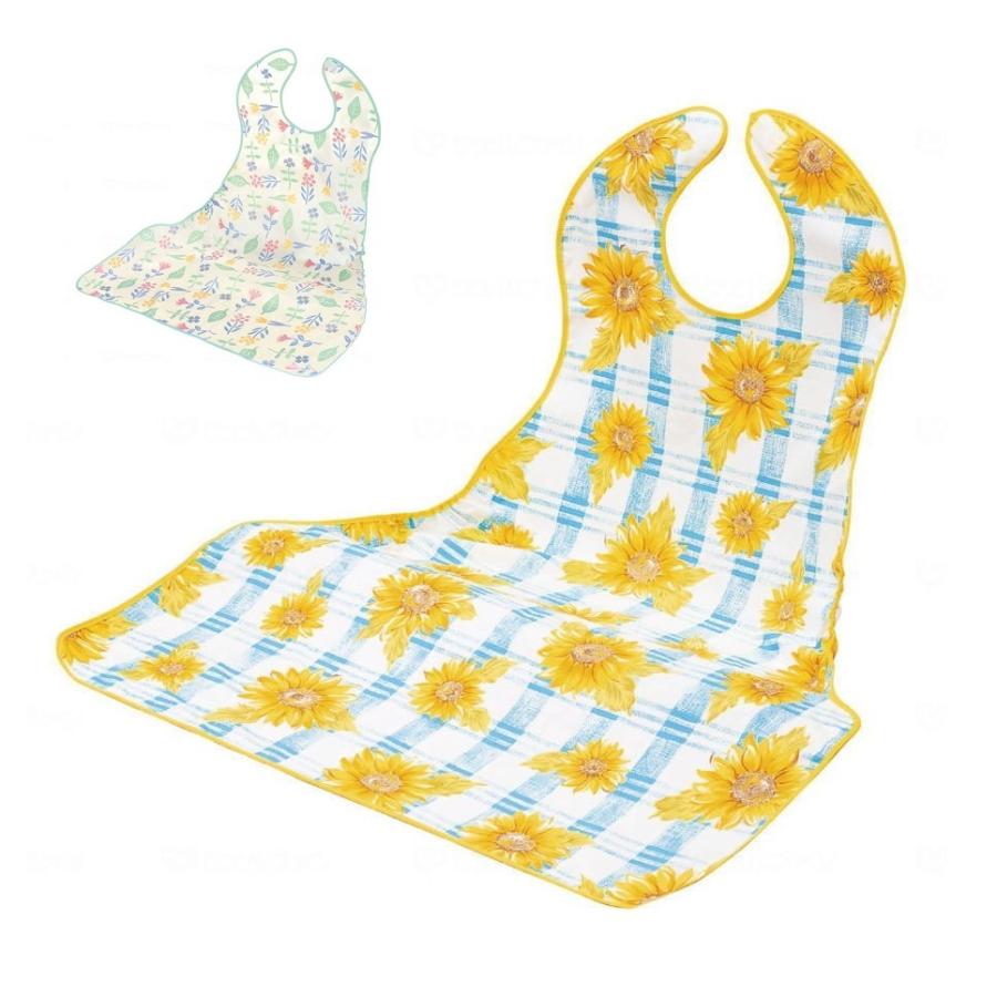食事 エプロン 高齢者 介護 テーブルからすべらない ピジョンタヒラ 長さ108cm ひまわり柄 マーケティング 食事エプロン 花畑柄