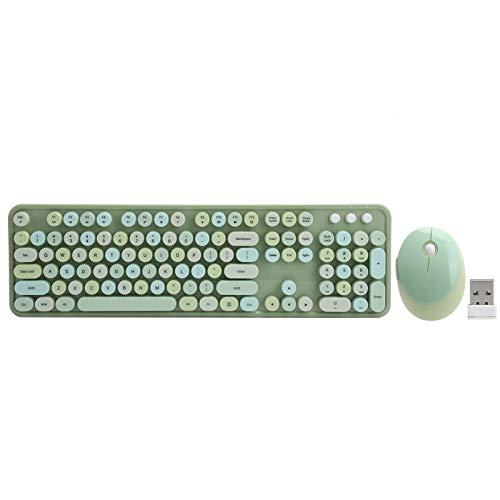 ワイヤレスキーボードとマウスのコンボ、かわいい丸いレトロなキーキャップと5つのボタンを備えた104キーキーボード素敵なマウスキット