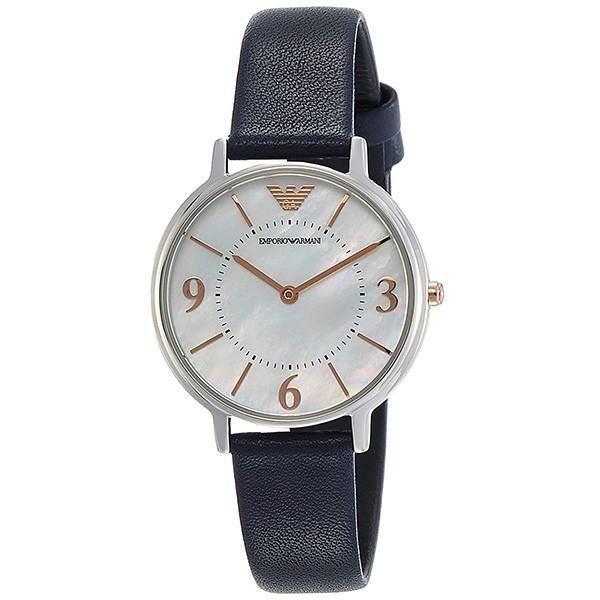 エンポリオアルマーニ レディース 32mm シェル文字盤 シルバーケース ダークネイビー レザー AR2509 卒業 入学 お祝い
