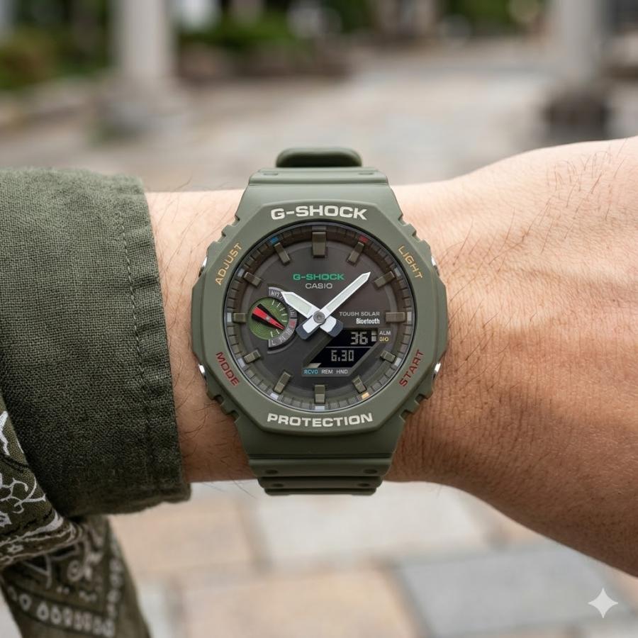 G-SHOCK メンズ 腕時計 ソーラー Bluetooth カーキグリーン オクタゴン