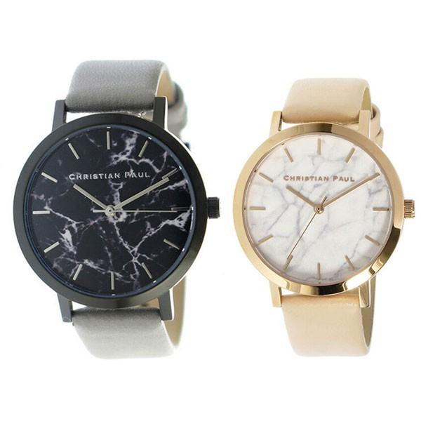 クリスチャンポール ペアウォッチ 43mm 35mm ブラック ホワイトマーブル 大理石柄 グレー ベビーピンク レザー MBB4302MRL-02 腕時計 誕生日 プレゼント 父の日