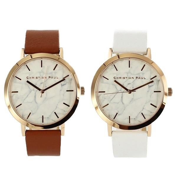 ペア収納BOX付き クリスチャンポール ペアウォッチ 同サイズ 43mm 大理石柄 白 レザー 天然皮革 MR-06MR-03 腕時計 記念日 母の日 父の日 クリスマスプレゼント